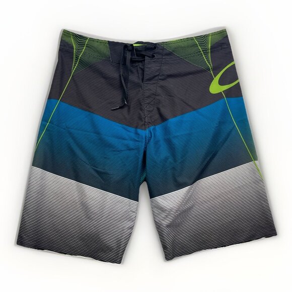Oakley Board Shorts Mens 32 Blue Striped Blade Stretch Ripstop Surf Swim Trunks - Picture 1 of 14